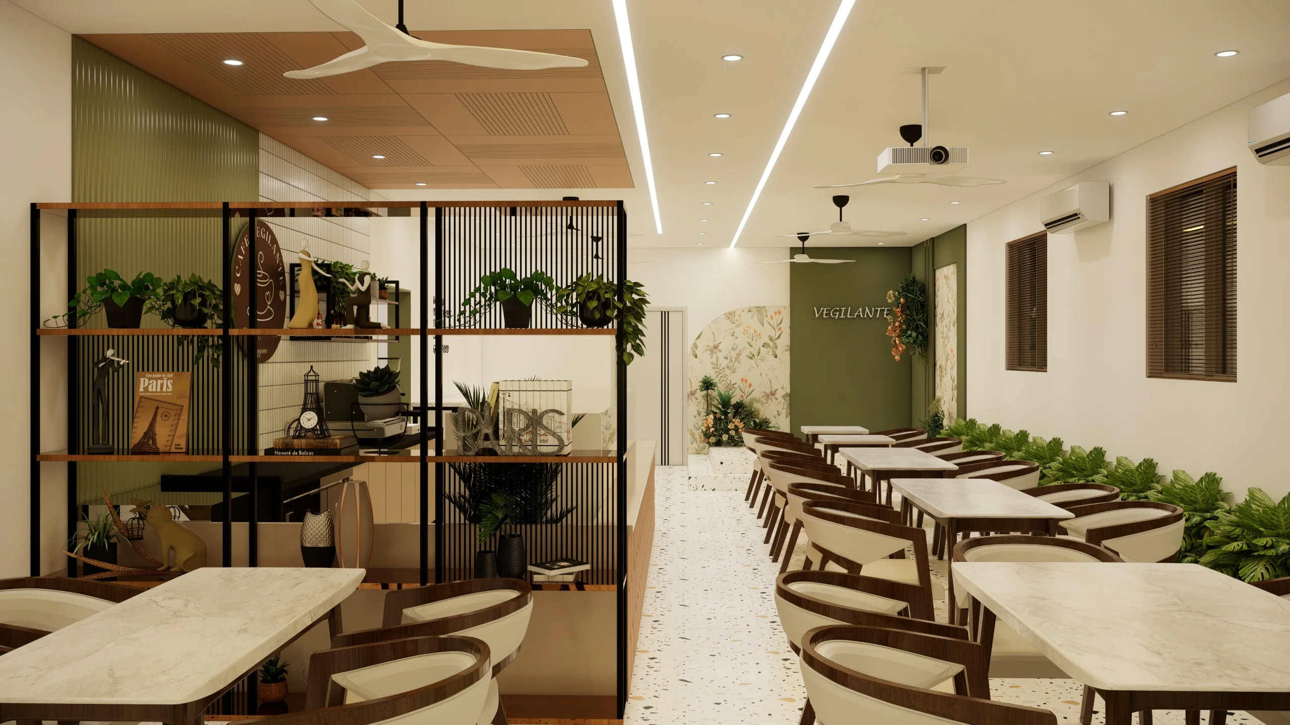 Luxury café interior design with stylish décor elements