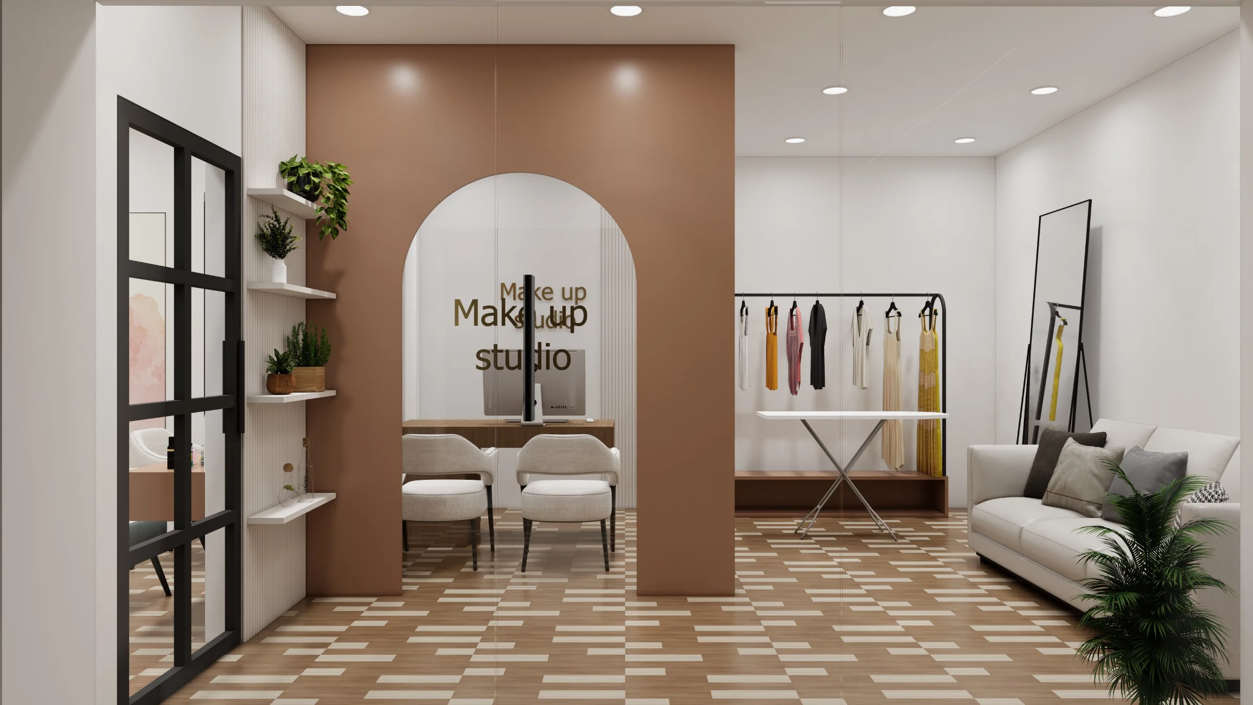 Luxury beauty studio with creative interior design elements